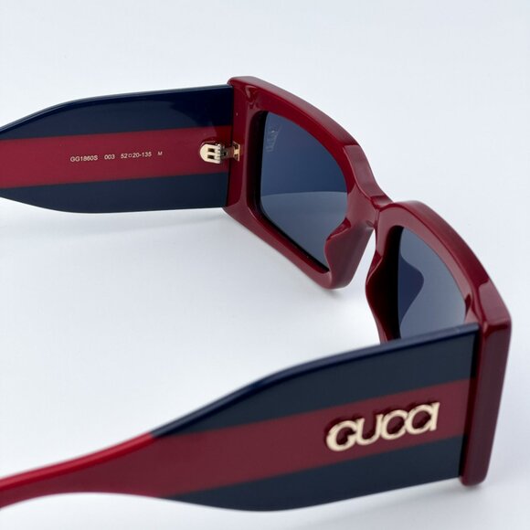 Gucci Men BRAND NEW Sunglasses Burgundy Blue Rectangular GG1860S 003 - Picture 8 of 9